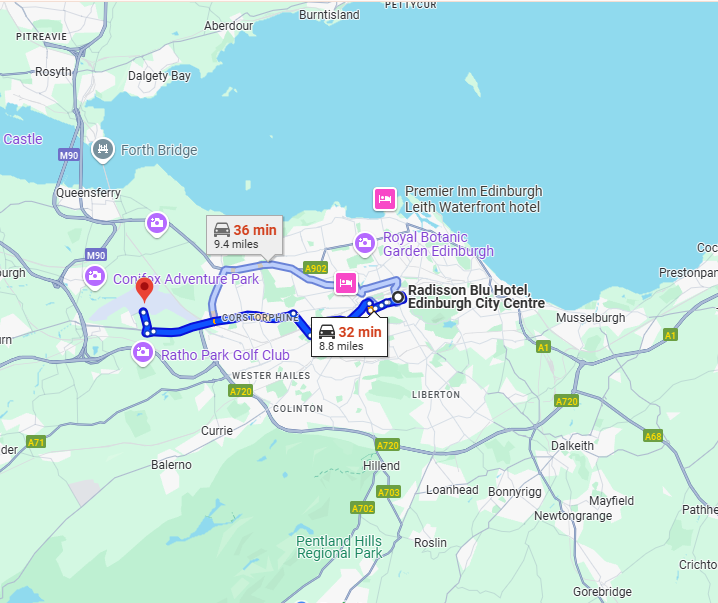Airport Taxi from Radisson Blu Hotel Edinburgh to Edinburgh Airport Distance